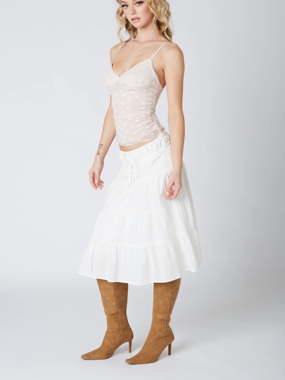 Cotton Candy LA White Tiered Midi Skirt